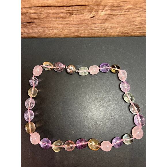 NEW Multi quartz knotted 18 inch necklace with 925 magnetic clasp - Picture 2 of 13